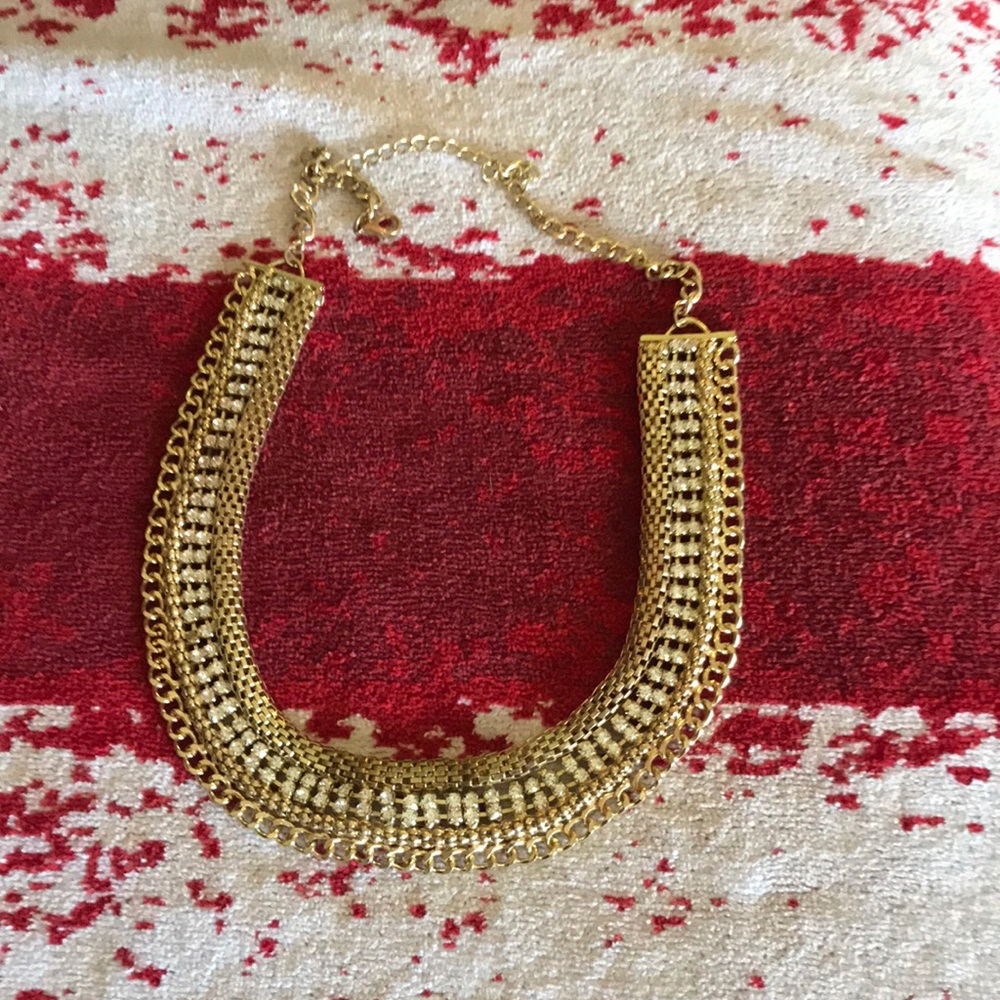 Gold and cubic zirconia  statement necklace